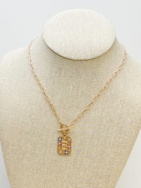 Gold Pave Medallion Initial Necklaces