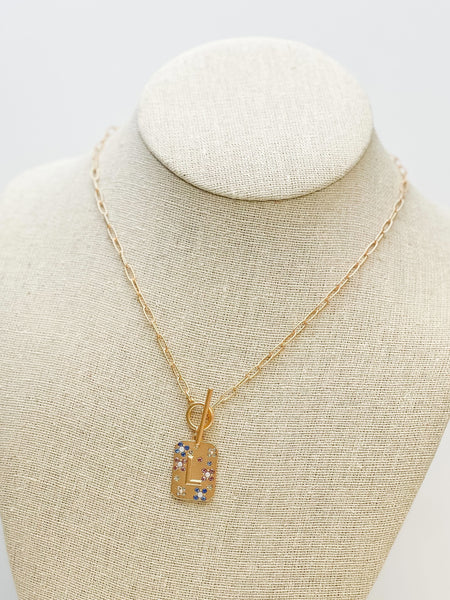 Gold Pave Medallion Initial Necklaces