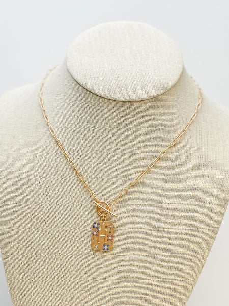 Gold Pave Medallion Initial Necklaces