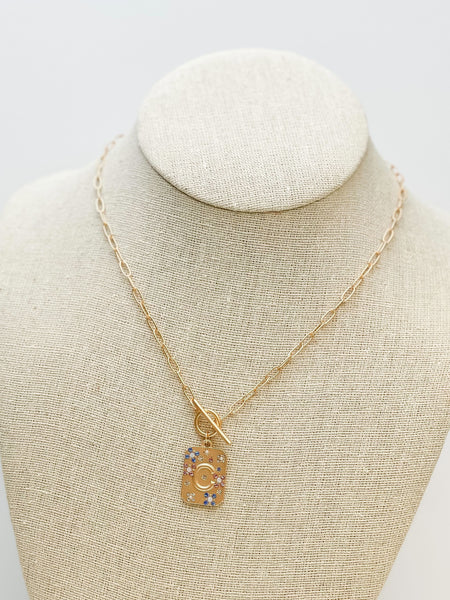 Gold Pave Medallion Initial Necklaces