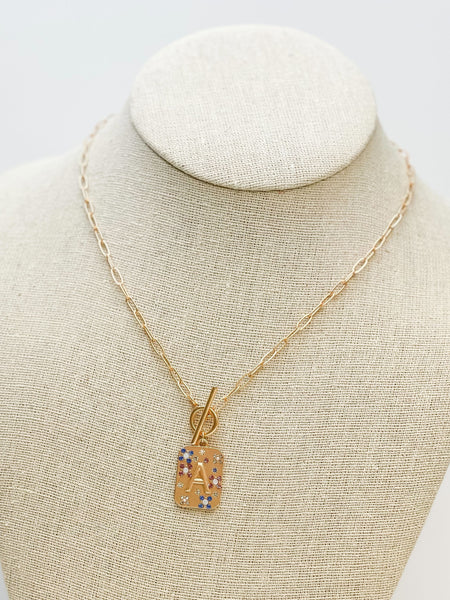 Gold Pave Medallion Initial Necklaces