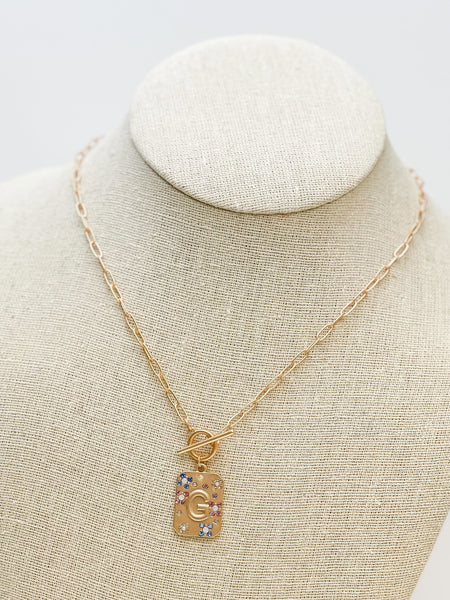 Gold Pave Medallion Initial Necklaces