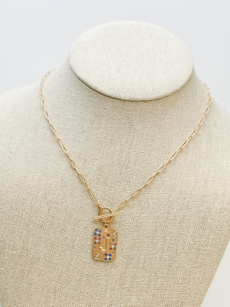 Gold Pave Medallion Initial Necklaces