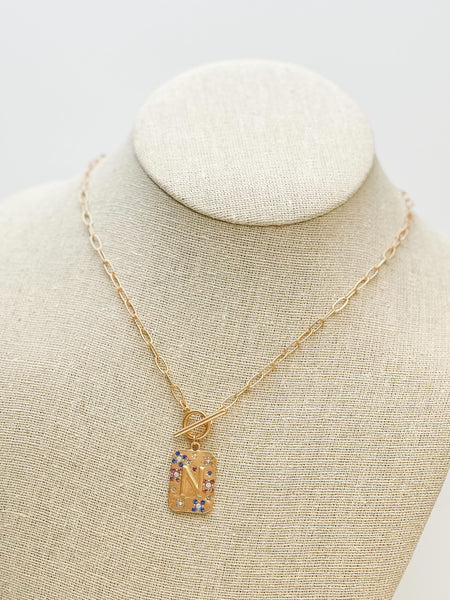 Gold Pave Medallion Initial Necklaces