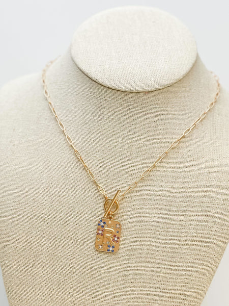 Gold Pave Medallion Initial Necklaces