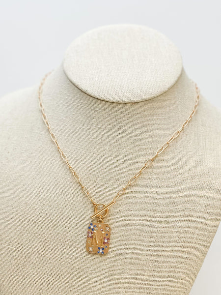 Gold Pave Medallion Initial Necklaces