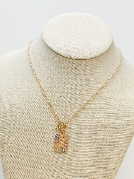 Gold Pave Medallion Initial Necklaces