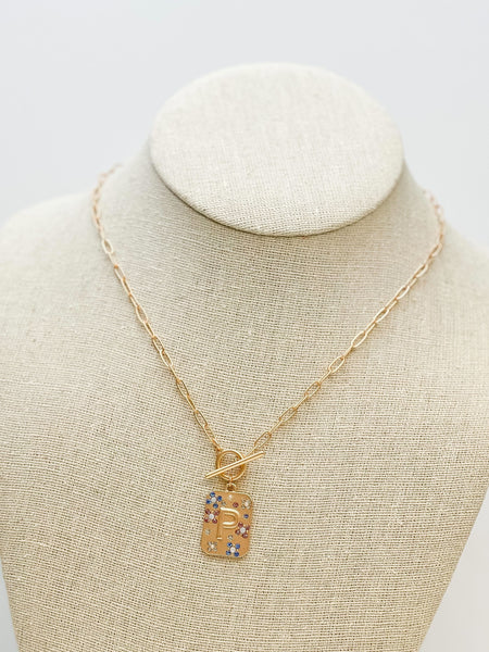 Gold Pave Medallion Initial Necklaces
