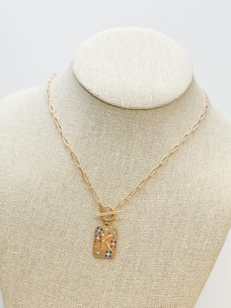 Gold Pave Medallion Initial Necklaces