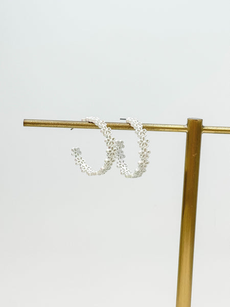 Textured Metal Flower Hoop Earrings