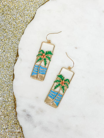 Seaside Metal & Enamel Portrait Dangle Earrings