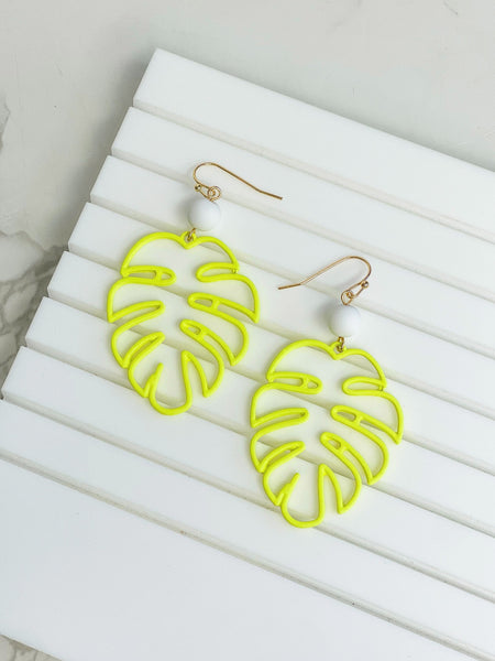 Monstera Color-Coated Outline Dangle Earrings