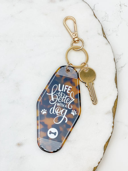 'Life Is Better With A Dog' Retro Motel Keychain