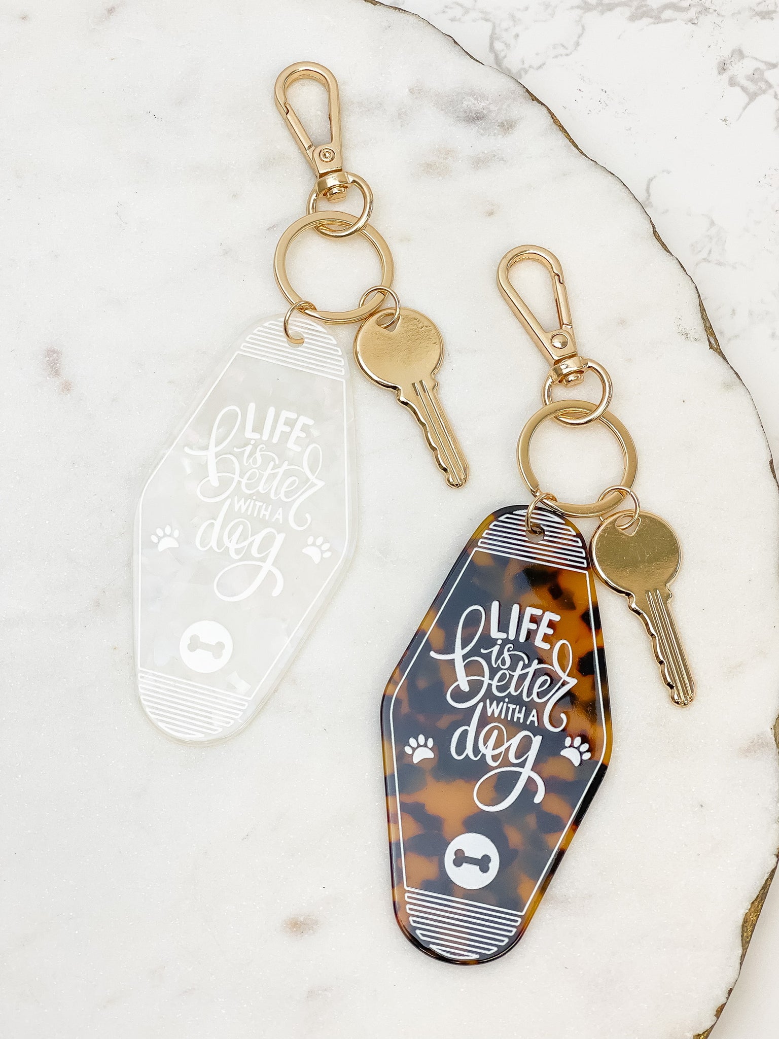 'Life Is Better With A Dog' Retro Motel Keychain