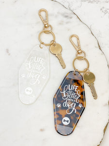 'Life Is Better With A Dog' Retro Motel Keychain
