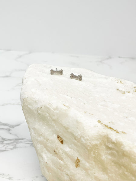 Glitzy Dog Bone Stud Earrings