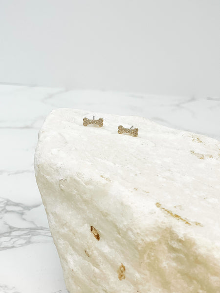 Glitzy Dog Bone Stud Earrings