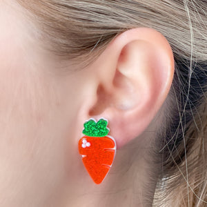 Acrylic Glitter Carrot Stud Earrings