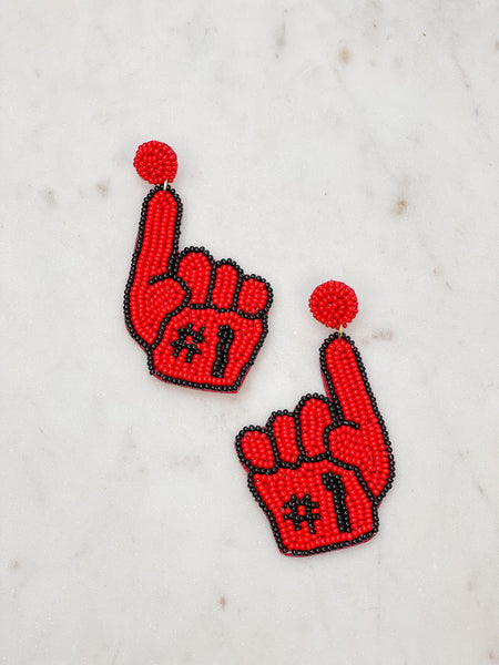 #1 Go Team Foam Finger Beaded Dangle Earrings