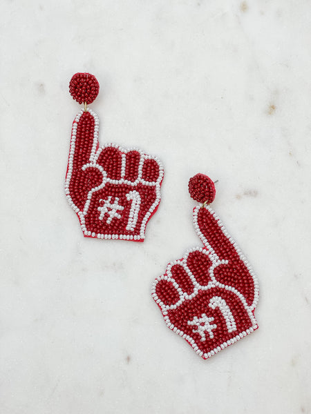 #1 Go Team Foam Finger Beaded Dangle Earrings