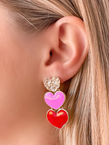 Triple Heart Enamel Dangle Earrings