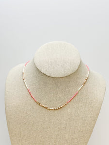 Pastel Pink & Gold Seed Bead Necklace