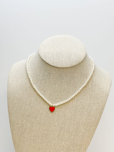 Pearl Bead Heart Charm Necklaces