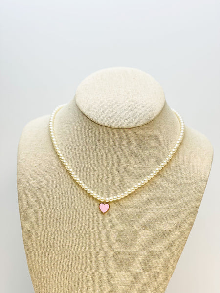 Pearl Bead Heart Charm Necklaces