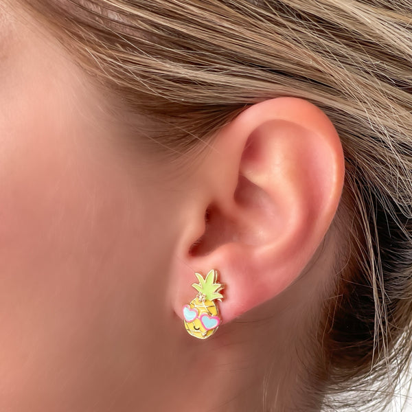 Vacation Pineapple Enamel Stud Earrings