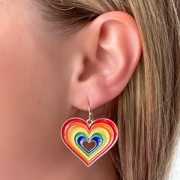 Enamel Rainbow Heart Dangle Earrings