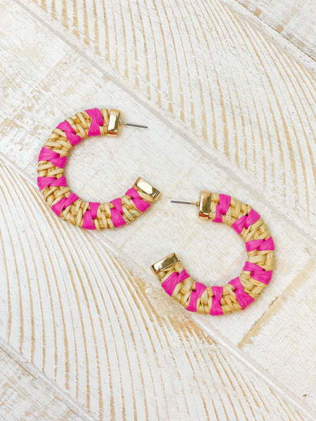 Raffia Striped Hoop Earrings