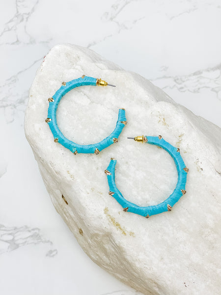 Raffia Wrapped Rhinestone Hoop Earrings