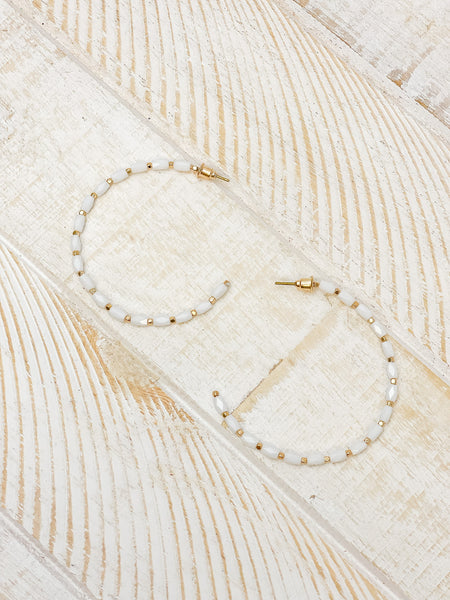 Beaded Gold Skinny Open Hoop Earrings