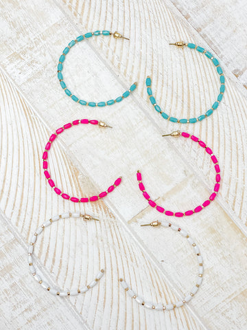 Beaded Gold Skinny Open Hoop Earrings