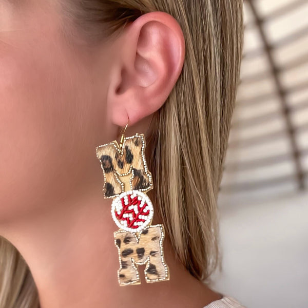 Leopard 'Mom' Sports Beaded Dangle Earrings