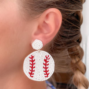 Beaded Baseball Dangle Earrings