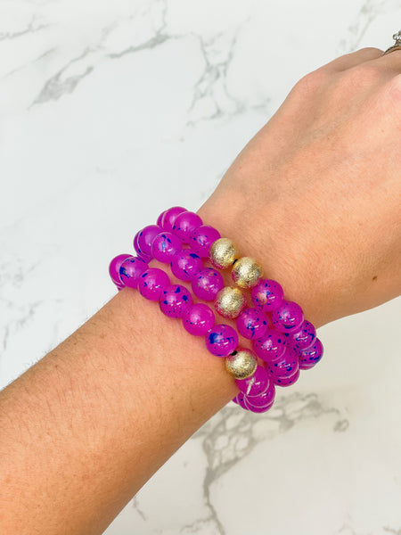Gold & Marbled Bead Stretch Bracelet Sets