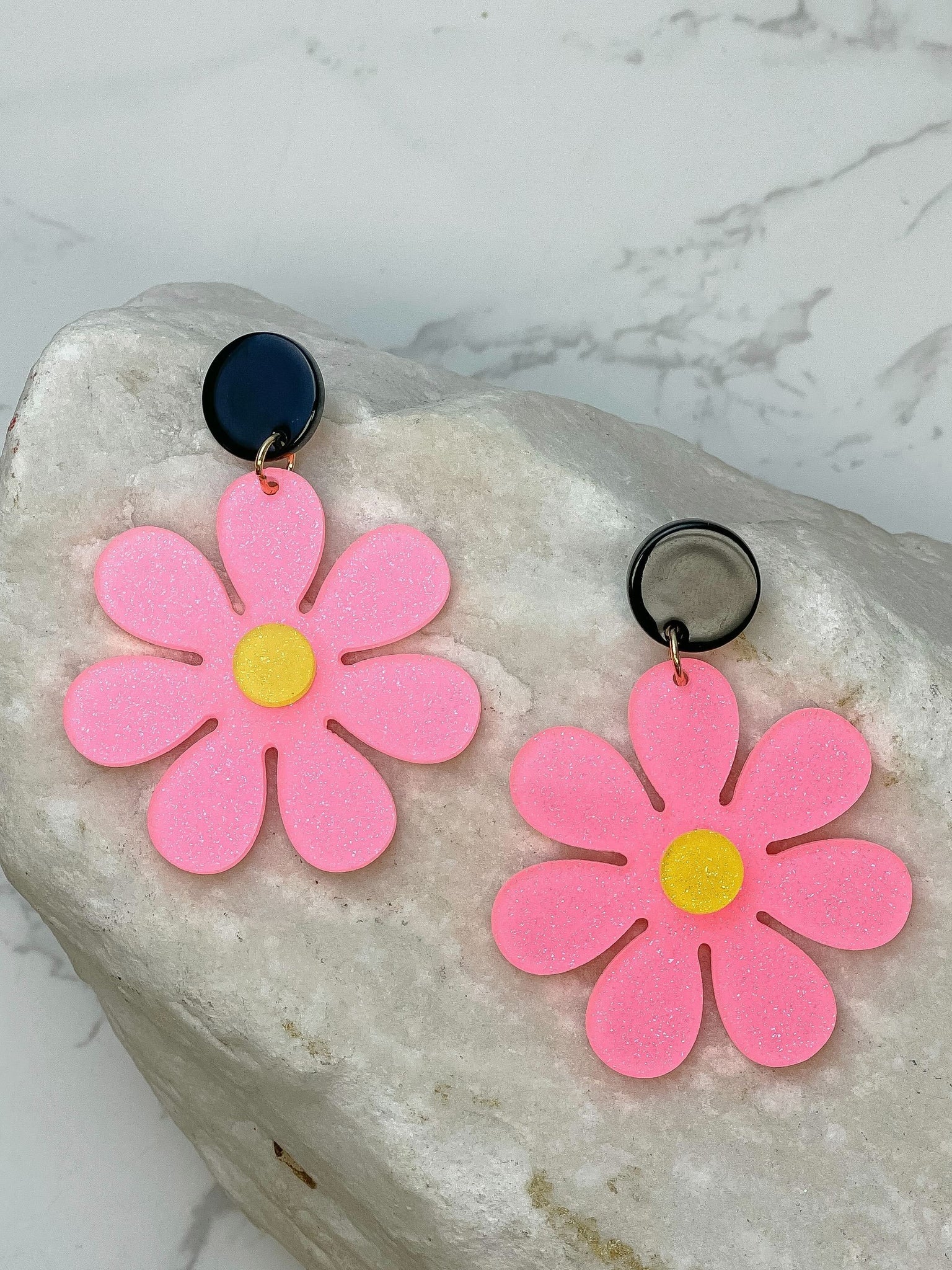 Groovy Glitter Flower Dangle Earrings