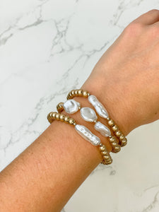 Metal Bead & Pearl Stretch Bracelet Sets