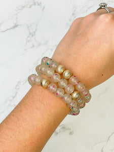 Gold & Marbled Bead Stretch Bracelet Sets