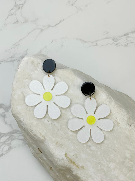 Groovy Glitter Flower Dangle Earrings