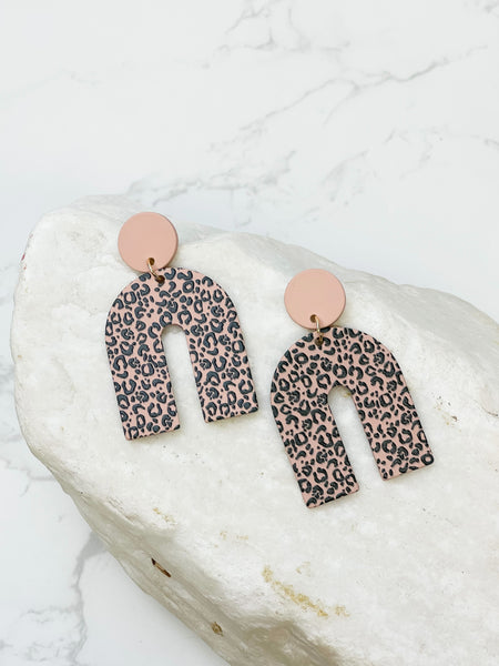 Natural Leopard Arch Dangle Earrings