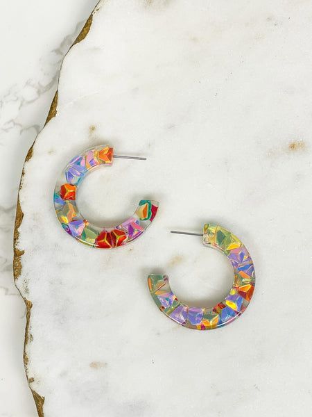 Colorful Clear Resin Hoop Earrings