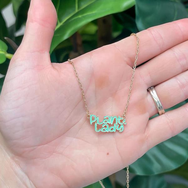 'Plant Lady' Enamel Pendant Necklace