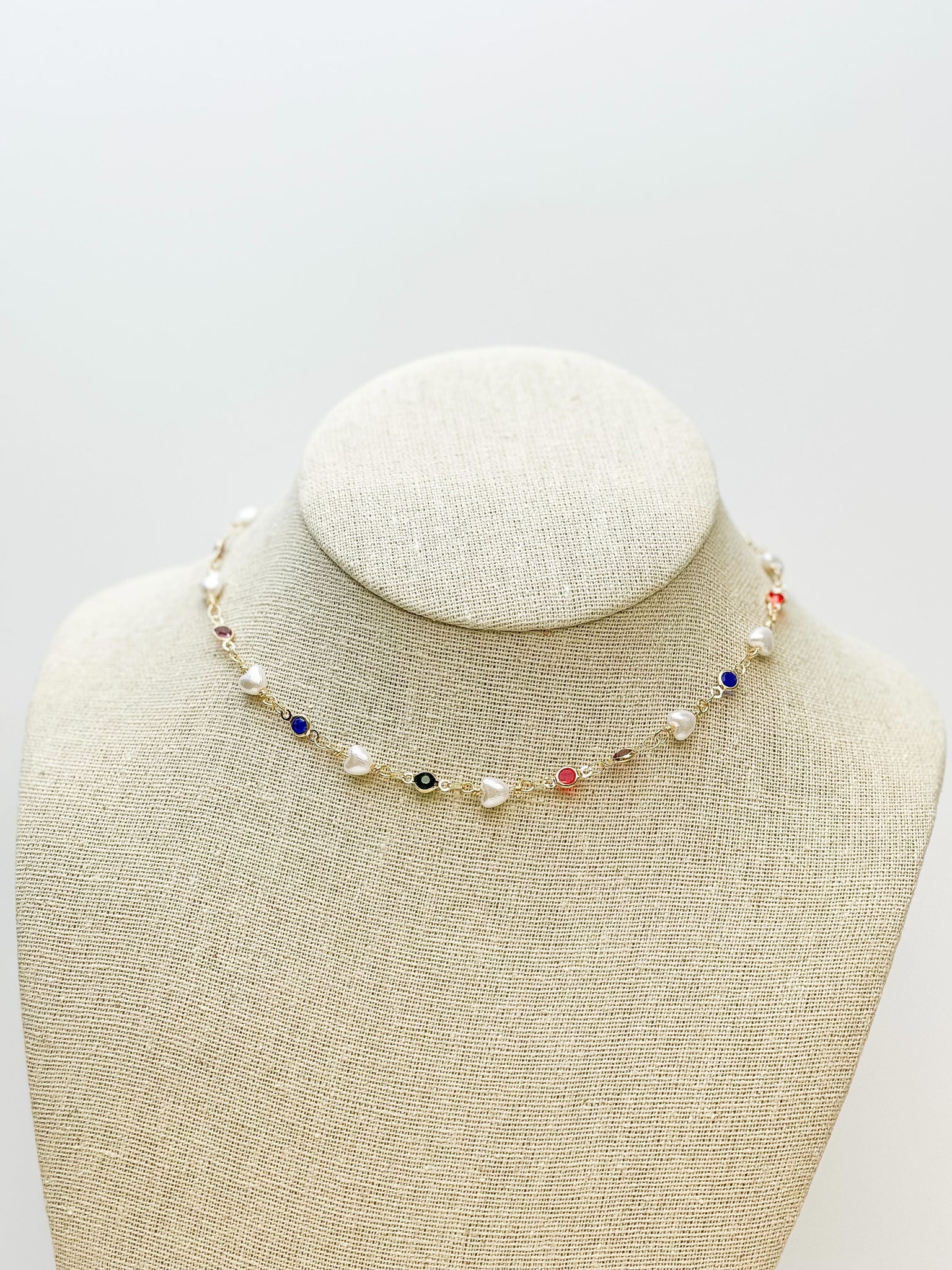 Heart Pearl Station Necklace