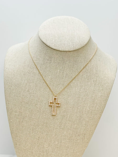 Pearl-Studded Cross Pendant Necklace