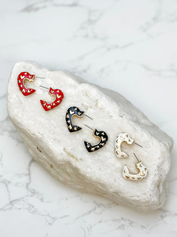 Enamel Heart Gold Mini Hoop Earrings