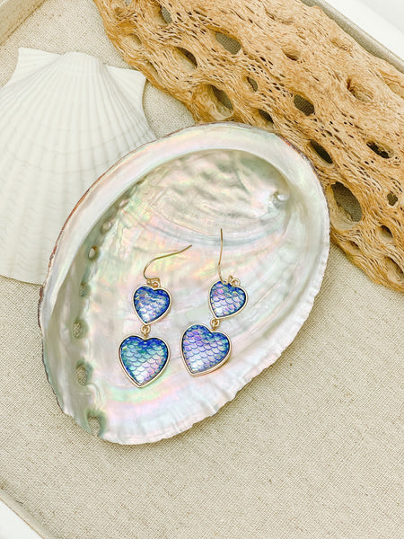 Mermaid Scale Heart Dangle Earrings