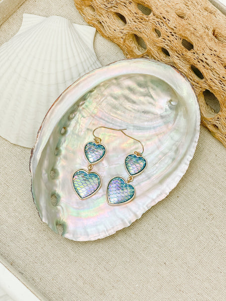 Mermaid Scale Heart Dangle Earrings