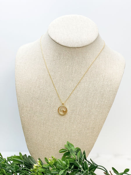 Glitzy Gold Butterfly Flower Pendant Necklace